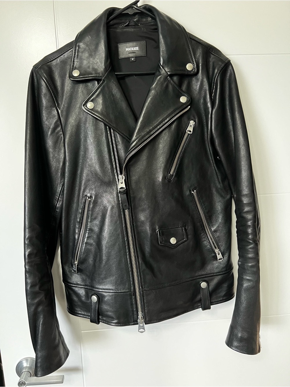 Mackage Black Leather Moto Jacket with Silver Hardware